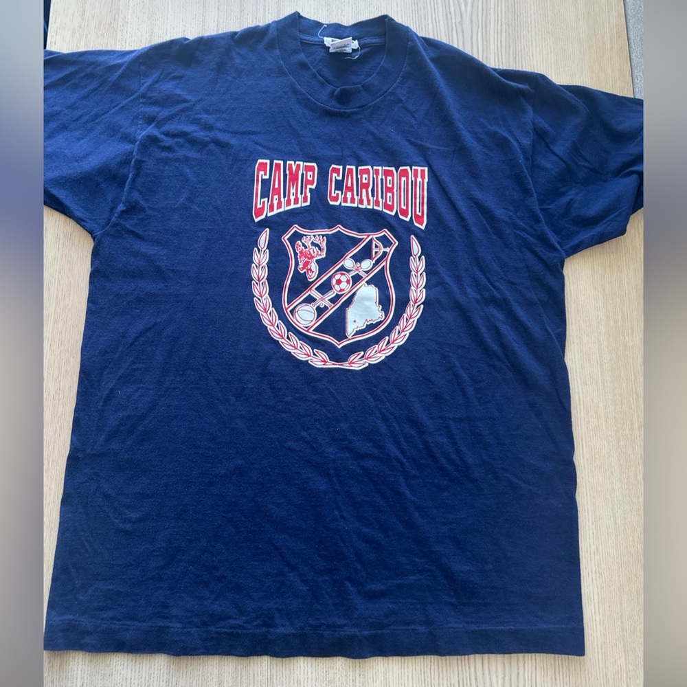 Camp Caribou T-Shirt XL Vintage 1990’s Era USA Made Single Stitch Blue